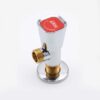 ROXO Elite Red angle valve with polished chrome body and red status indicator.